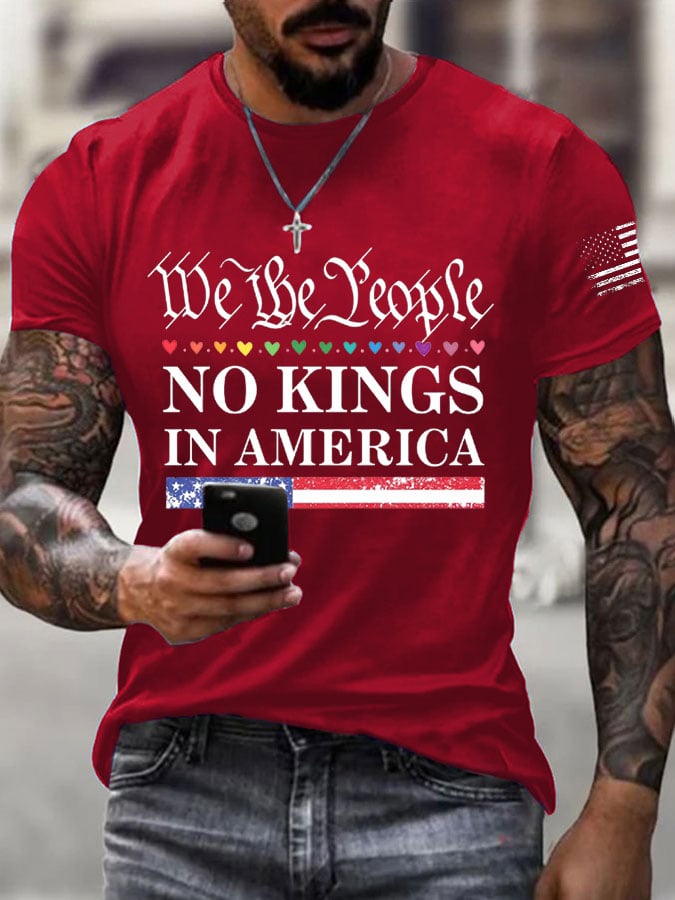 Men's Gay Rainbow Love FDT We The People No King In America Printed Casual T-shirt