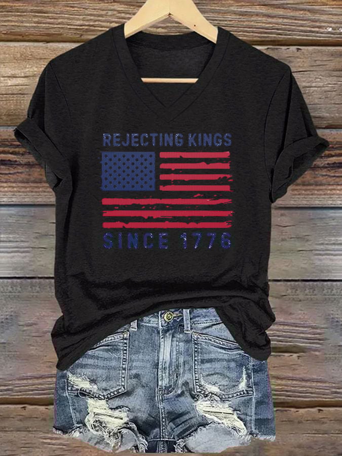 Women's Casual Retro Reject The King Print T-Shirt