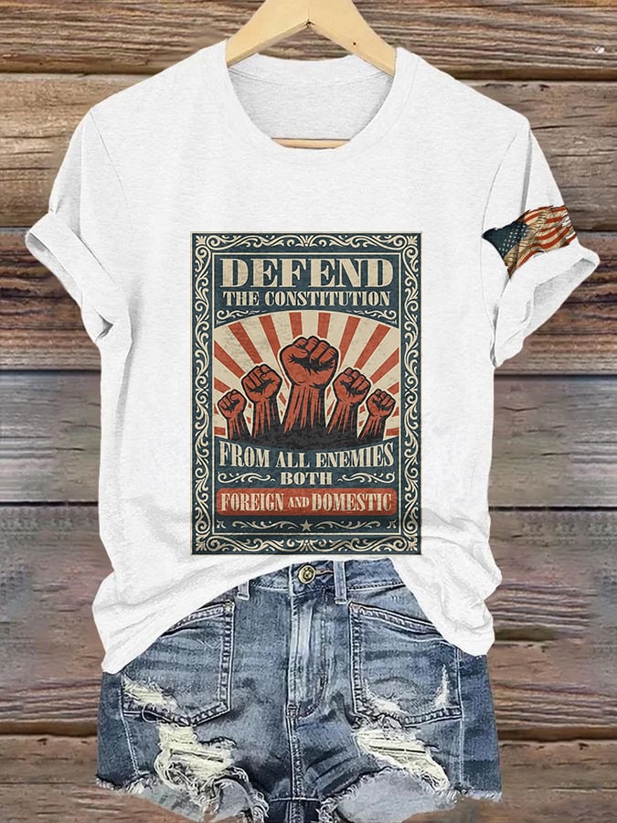 Retro Defend The Constitution From All Enemies Both Foreign And Domestic We The People Print T-Shirt