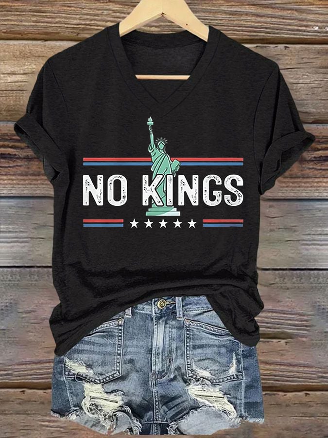 Women's No Kings Print Casual T-Shirt
