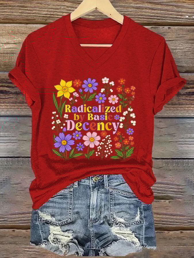 Women's Fashion Casual Radicalized By Basic Decency Printed Fdt Short-Sleeved T-Shirt