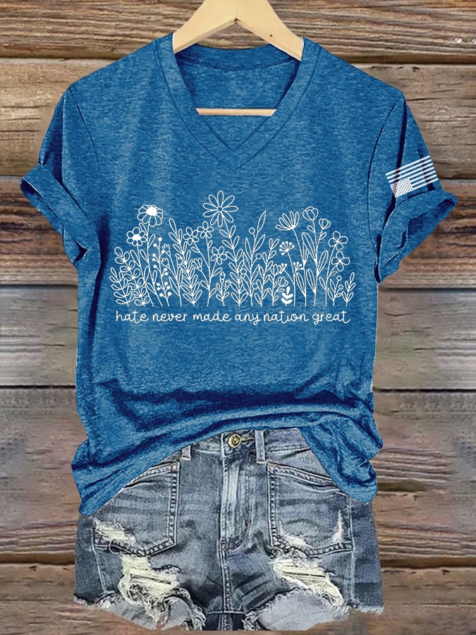 V-Neck Retro Hate Never Made Any Nation Great Print T-Shirt