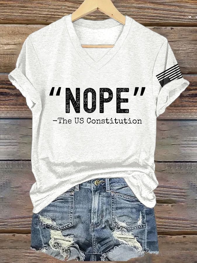 V-Neck Retro “NOPE” -The US Constitution Print T-Shirt