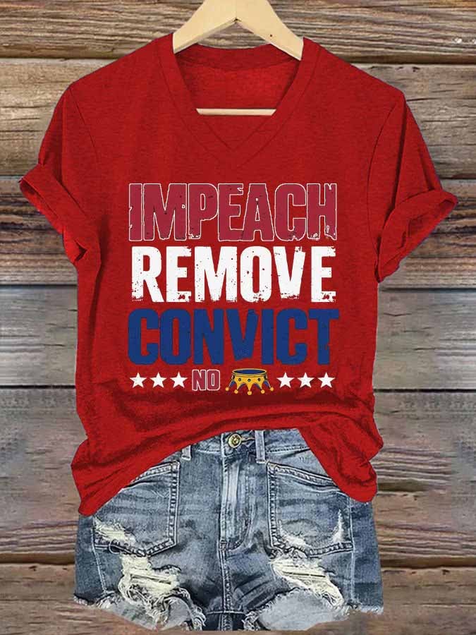 Women's Retro Impeach Remove Convict No King Print T-Shirt