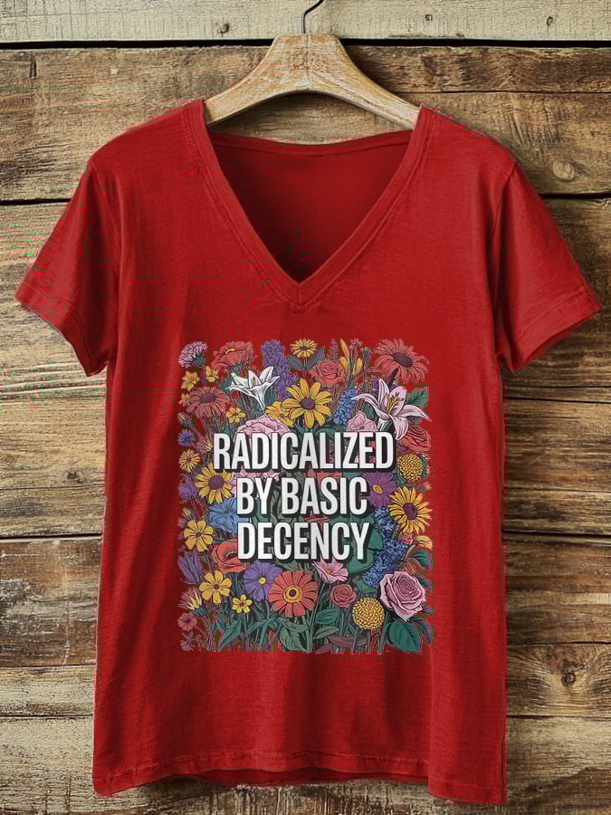 Women's Fashion Casual Radicalized By Basic Decency Printed Fdt Short-Sleeved T-Shirt