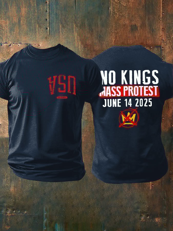 Retro Man's Upside Down USA No Kings Mass Protest June 14 2025 Print T-Shirt