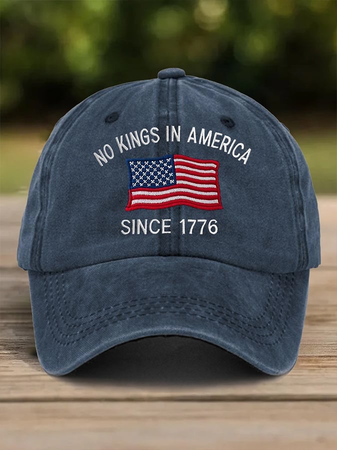 Unisex distressed washed FDT NO KINGS IN AMERICA SINCE 1776 printed hat