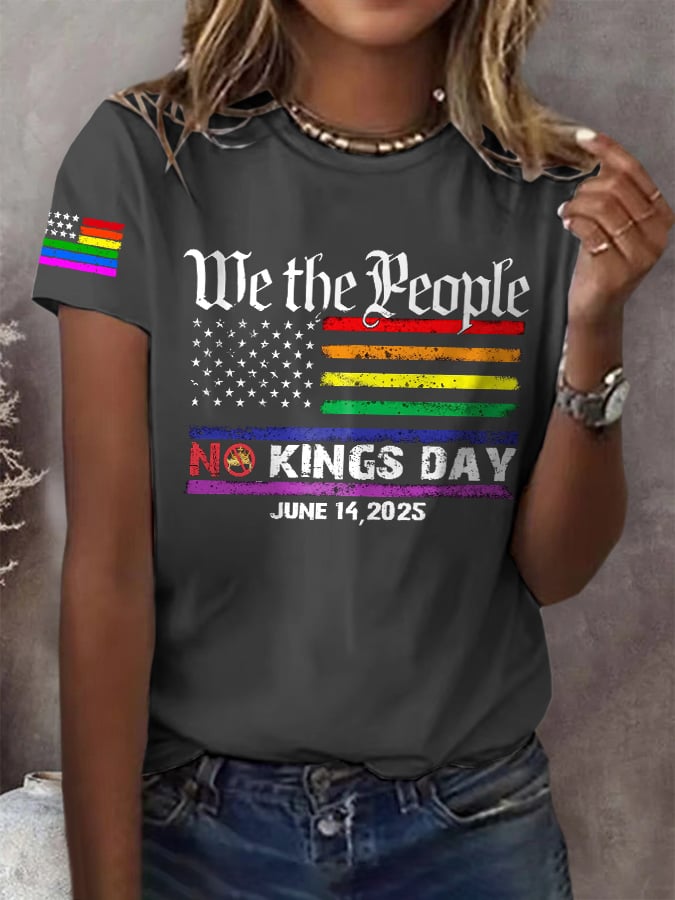 Retro We The People No Kings Day June 14, 2025 Print T-Shirt
