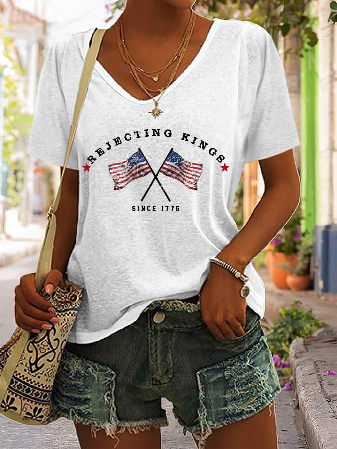 Women's “Rejecting Kings Since 1776” Print Casual T-Shirt