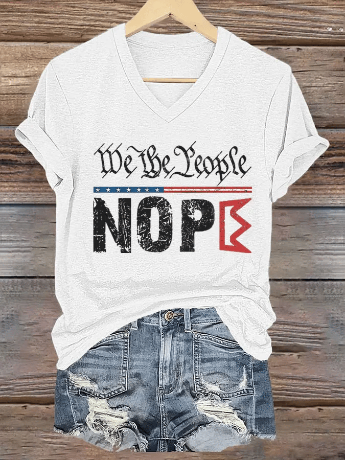 Women's Retro No Kings Nope Protest We The People Print Short Sleeve T-Shirt