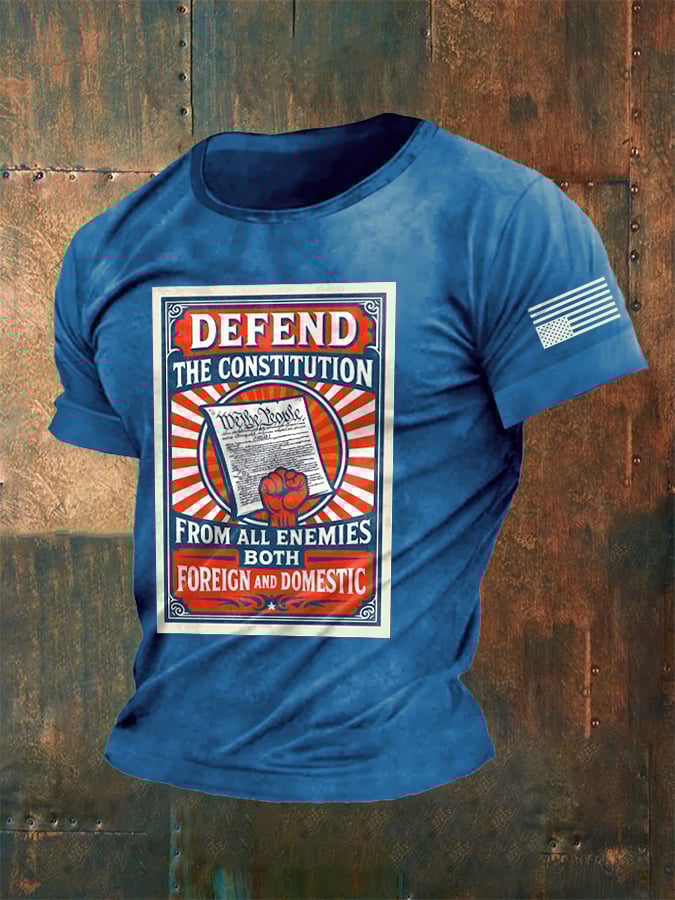 Retro Defend The Constitution From All Enemies Both Foreign And Domestic Print T-Shirt