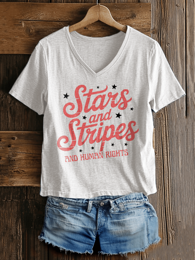 Women's Fashion Casual Stars And Stripes Human Rights Protest Print T-Shirt