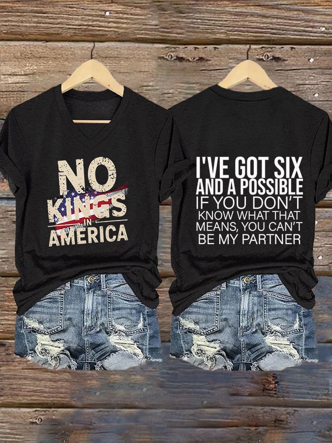 Women's  No Kings Printed Casual T-Shirt