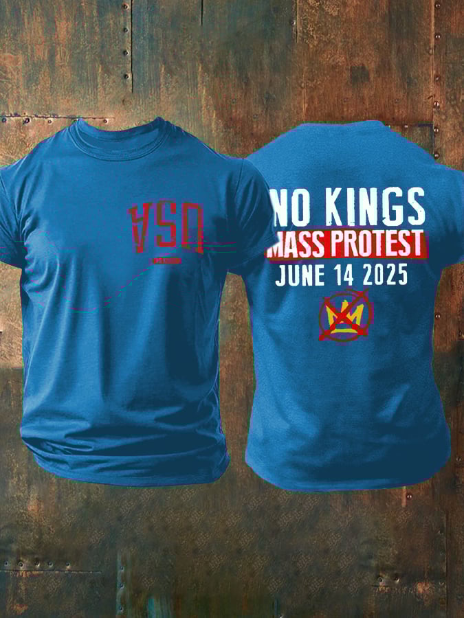 Retro Man's Upside Down USA No Kings Mass Protest June 14 2025 Print T-Shirt