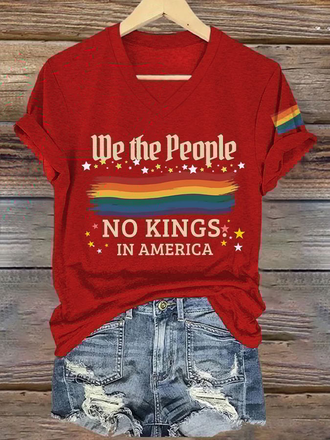 Womens Fdt No Kings In America Print V Neck T Shirt