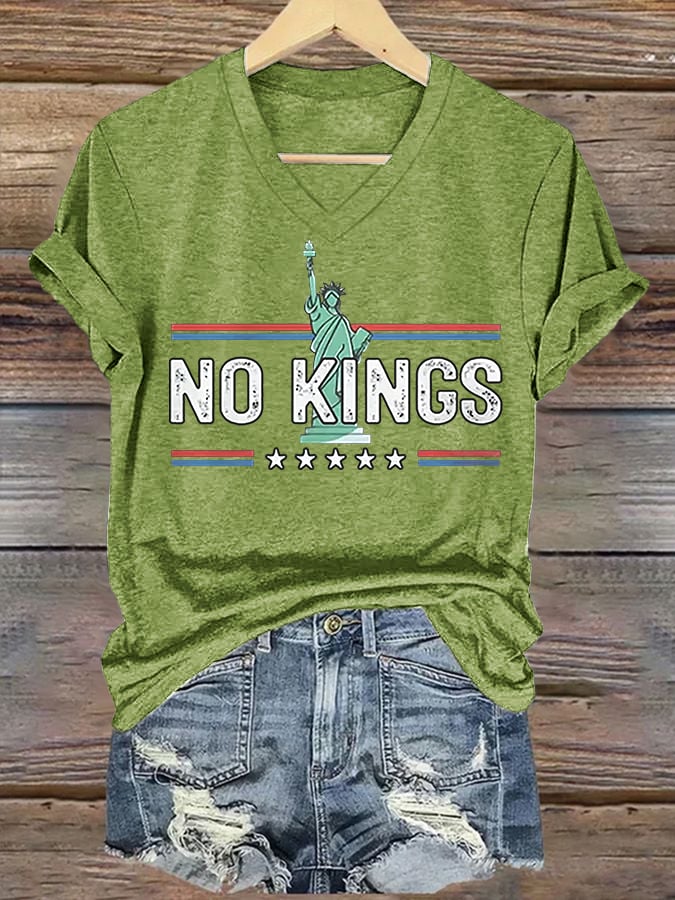 Women's No Kings Print Casual T-Shirt