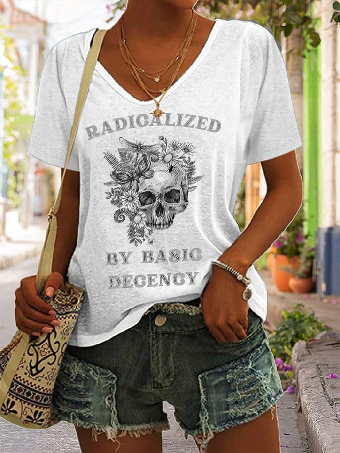 Women's Fashionable And Casual Radicalized By Basic Decency Printed T-Shirt