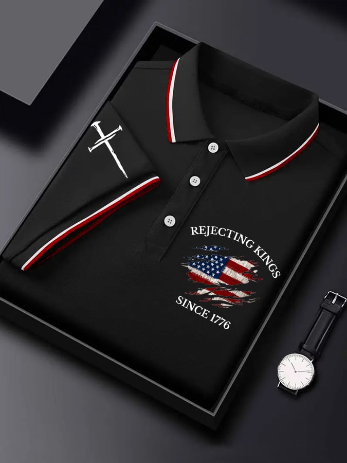 Men's “Rejecting Kings Since 1776” Print Casual Polo