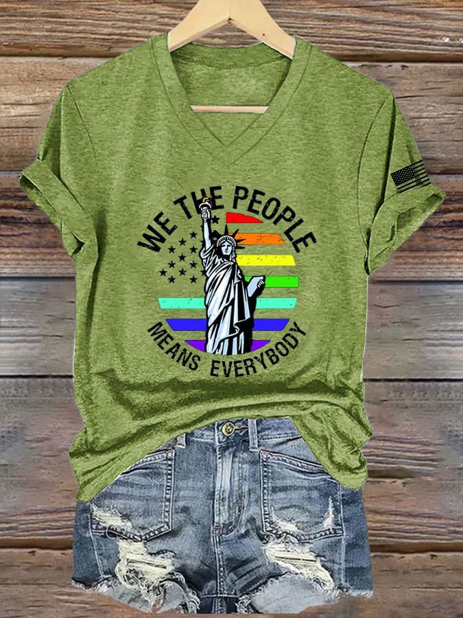 Women's Gay FDT We The People Means Everybody Printed V Neck T-Shirt
