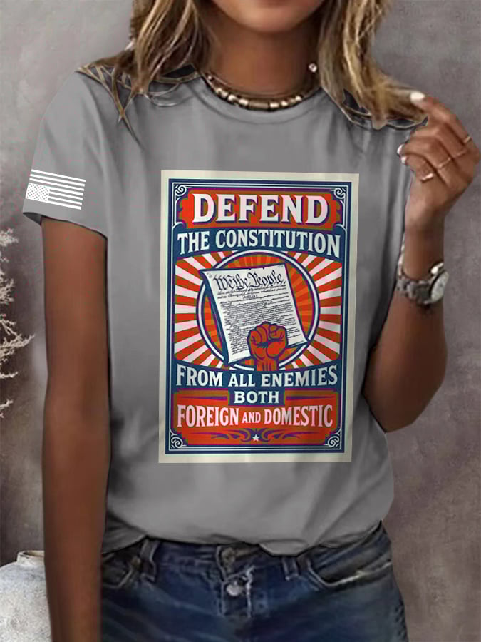 Retro Defend The Constitution From All Enemies Both Foreign And Domestic Print T-Shirt