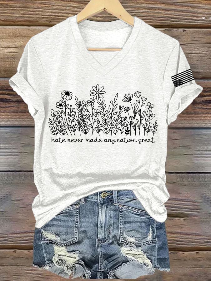 V-Neck Retro Hate Never Made Any Nation Great Print T-Shirt