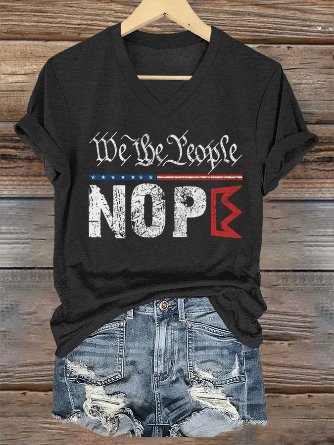 Women's Retro No Kings Nope Protest We The People Print Short Sleeve T-Shirt