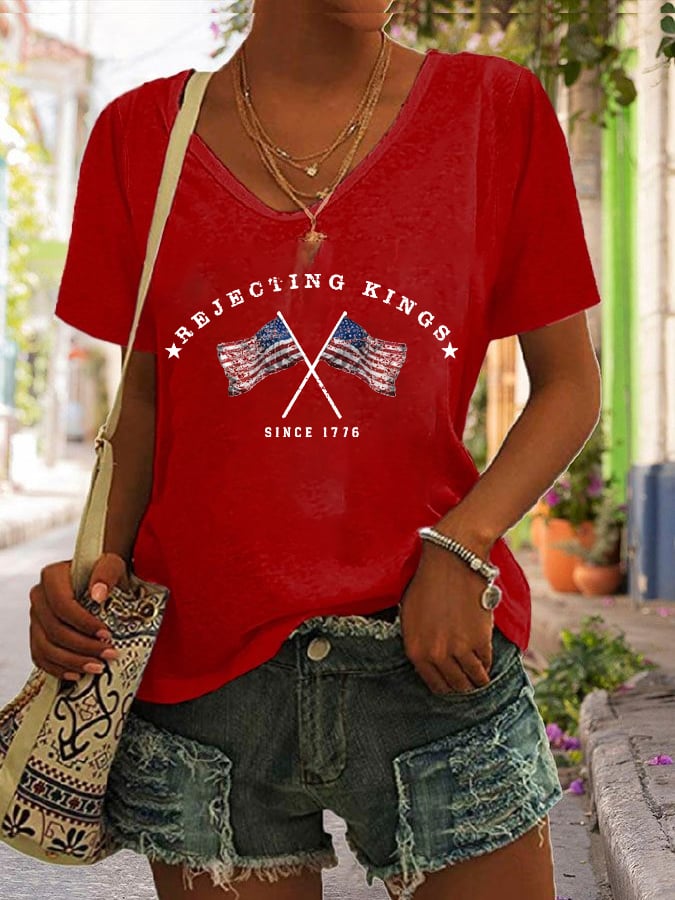 Women's “Rejecting Kings Since 1776” Print Casual T-Shirt
