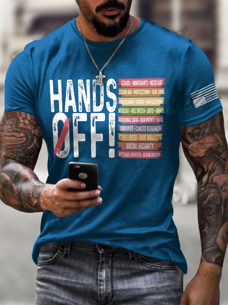 Men's Retro Hands Off Protest Print T-Shirt