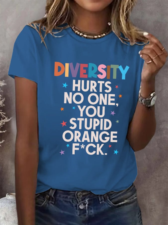 Women's Casual Diversity No One Got Hurt You Orange Bastard Print T-Shirt