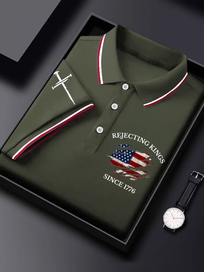 Men's “Rejecting Kings Since 1776” Print Casual Polo