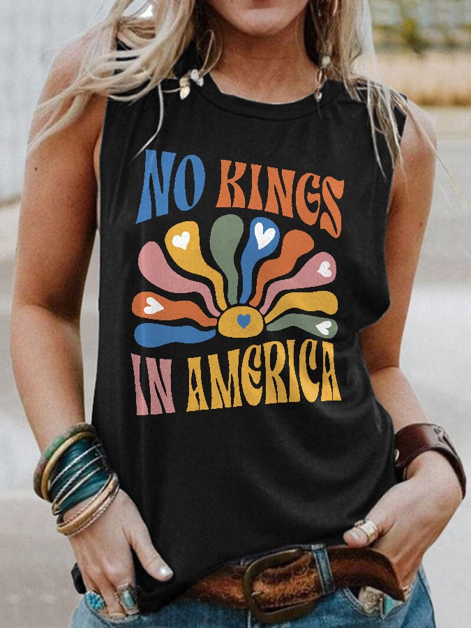 Retro No Kings In America Print Tank Top