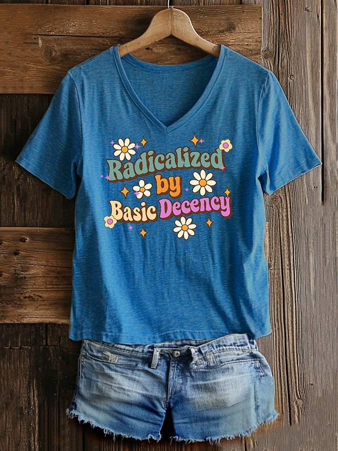 Women's Fashion Casual Radicalized By Basic Decency Printed Fdt Short-Sleeved T-Shirt
