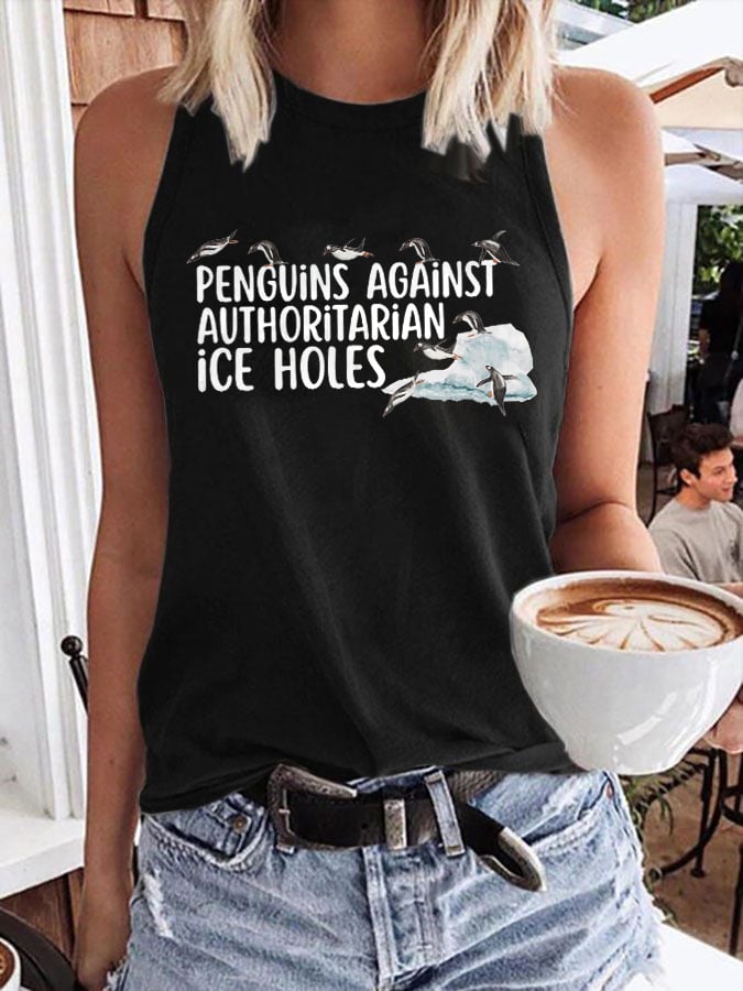 Women's Penguins Against Authoritarian Ice Holes Print Tank Top