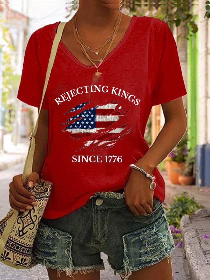 Women's “Rejecting Kings Since 1776” Print Casual T-Shirt