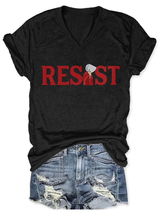 V-Neck Retro Resist Feminist Female Empowerment Women's Rights Pro Choice Print T-Shirt