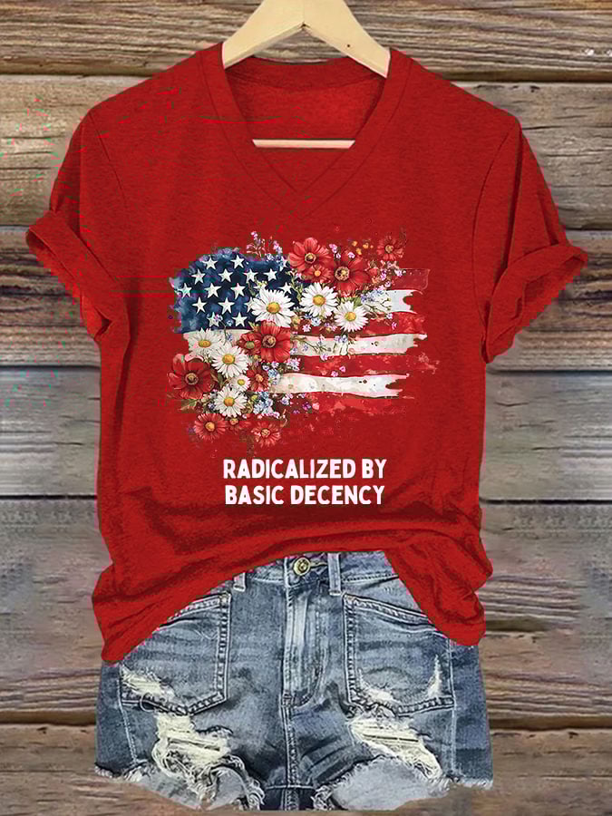 Women's Fashion Casual Radicalized By Basic Decency Printed Fdt Short-Sleeved T-Shirt