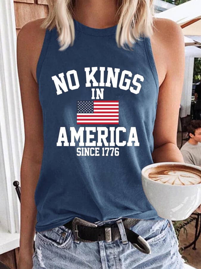 Women's No King in America Print Crew Neck Tank Top