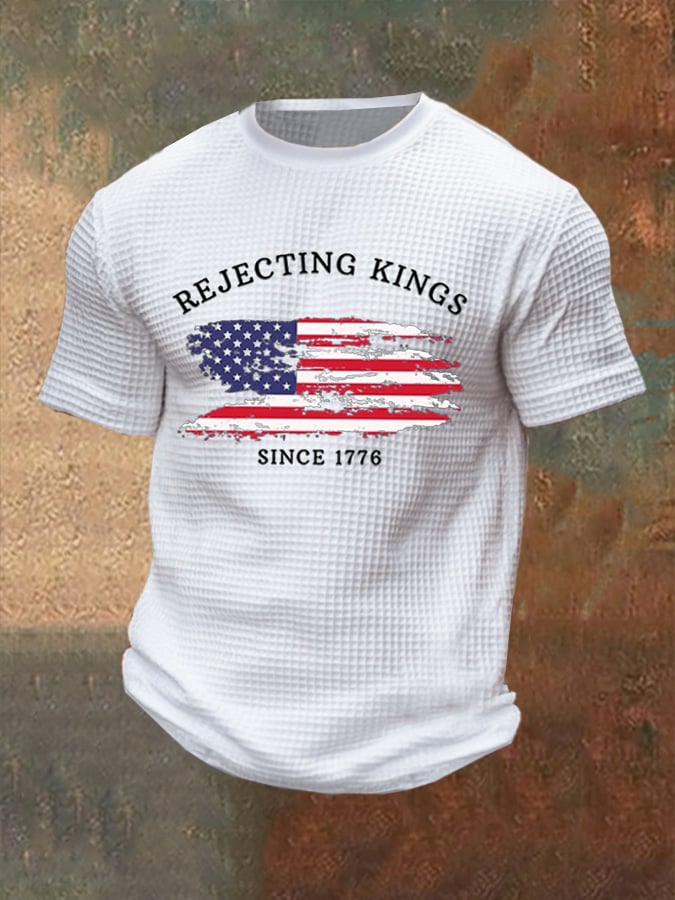 Men's Rejecting Kings Since 1776 Print Casual Waffle T-Shirt