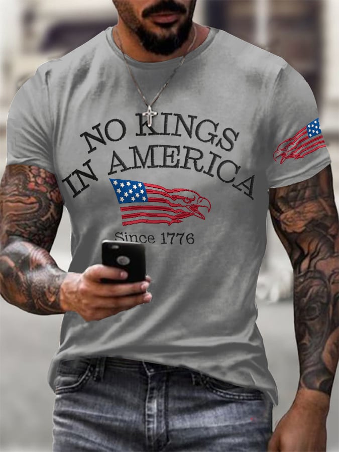 Men's Retro No Kings In America Since 1776 Print T-Shirt