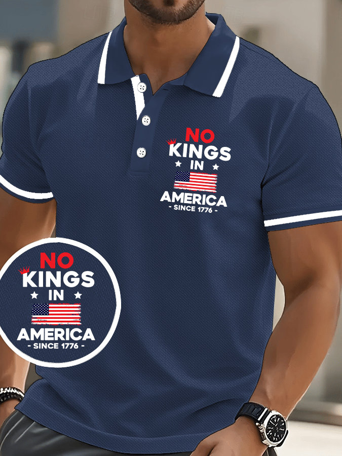 Men's No King In America Print Casual Polo Shirt