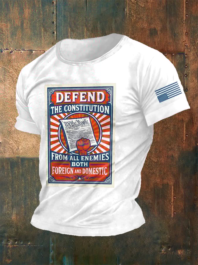 Retro Defend The Constitution From All Enemies Both Foreign And Domestic Print T-Shirt