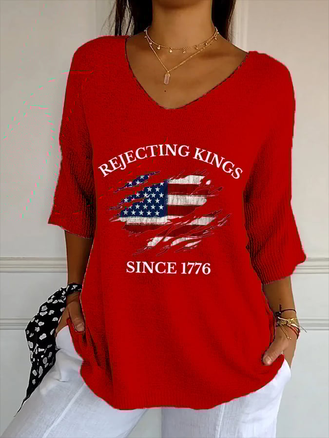 Women's “Rejection of the King since 1776” Printed Casual Mid-Sleeve T-Shirt
