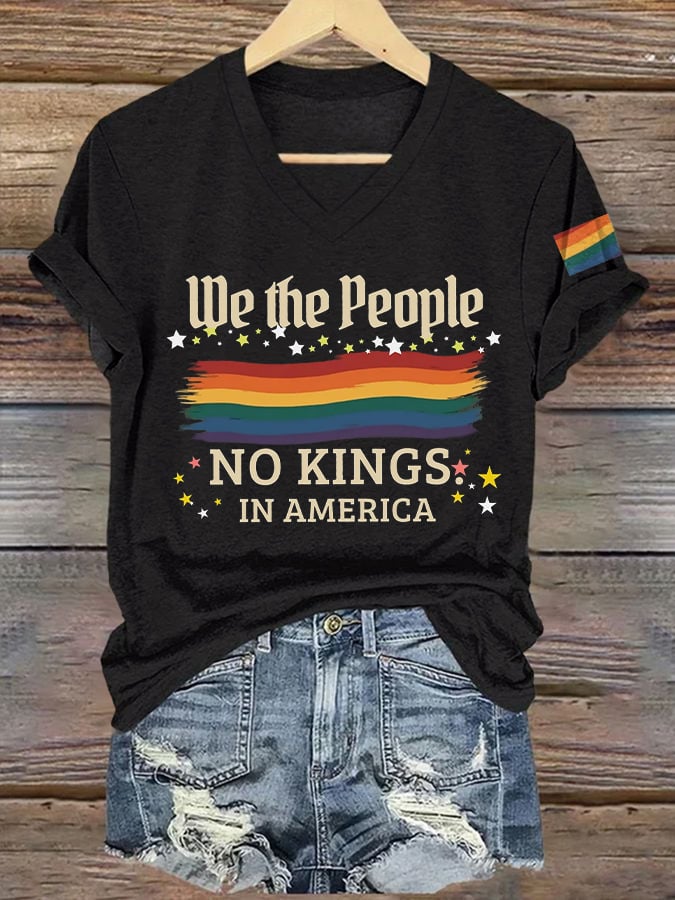 Womens Fdt No Kings In America Print V Neck T Shirt