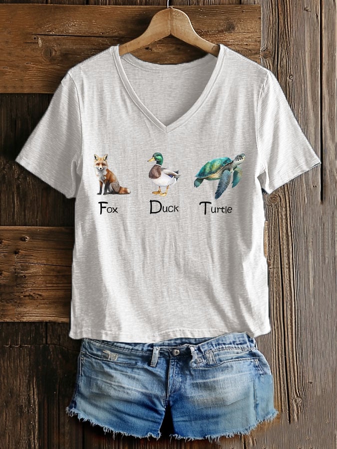 Women's Casual Fashion Animal Fdt Print T-Shirt