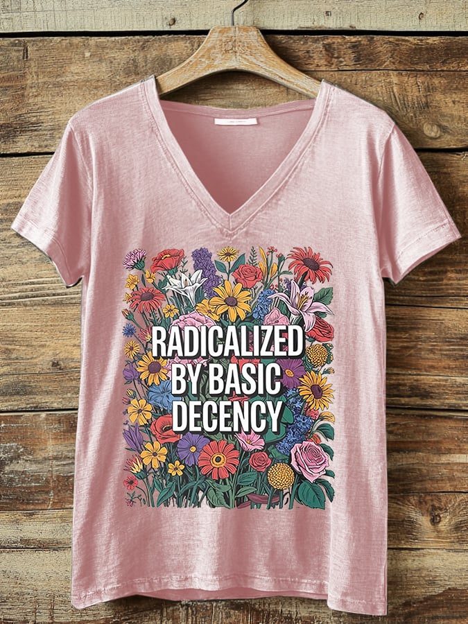 Women's Fashion Casual Radicalized By Basic Decency Printed Fdt Short-Sleeved T-Shirt