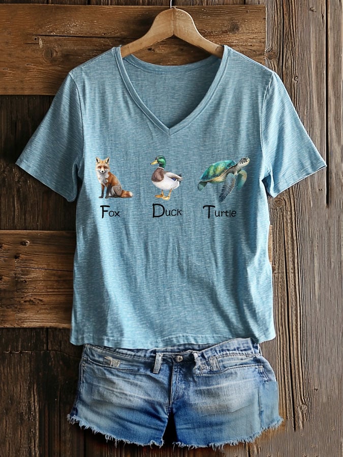 Women's Casual Fashion Animal Fdt Print T-Shirt