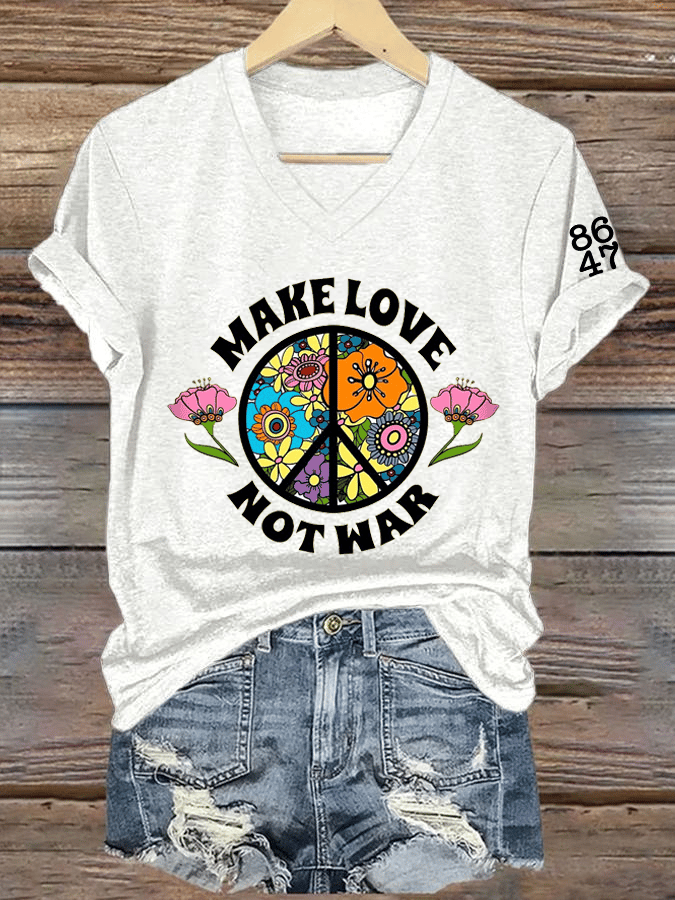 Women's Make Love, Not War (or Trade Wars) 8647 Print V-Neck T-Shirt