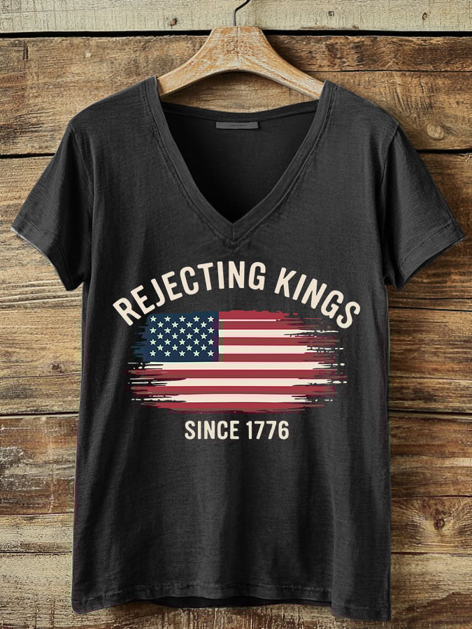 Women's casual retro reject the king print T-shirt
