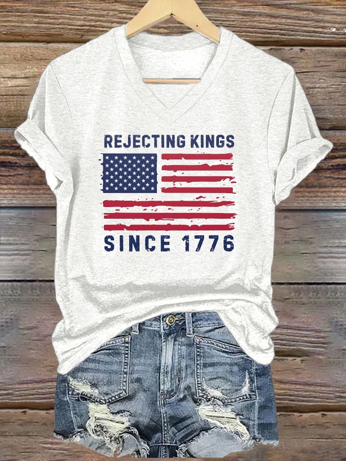 Women's Casual Retro Reject The King Print T-Shirt