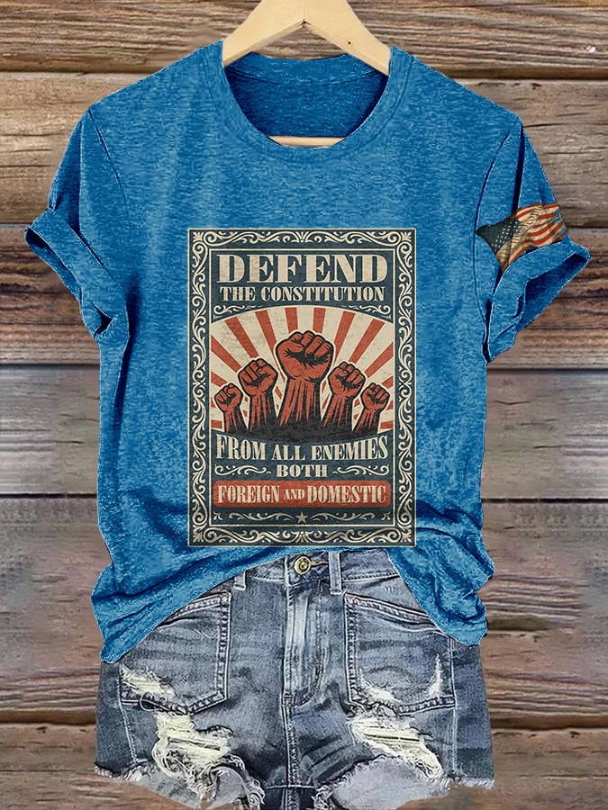 Retro Defend The Constitution From All Enemies Both Foreign And Domestic We The People Print T-Shirt